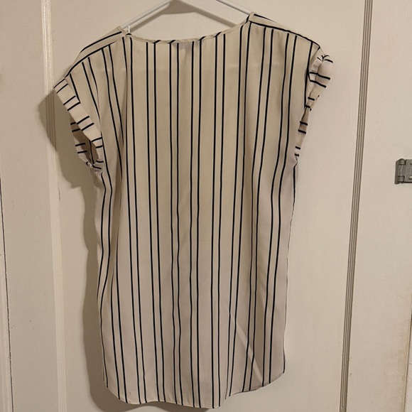 Express Women's Black and Cream Striped Blouse - Picture 4 of 4